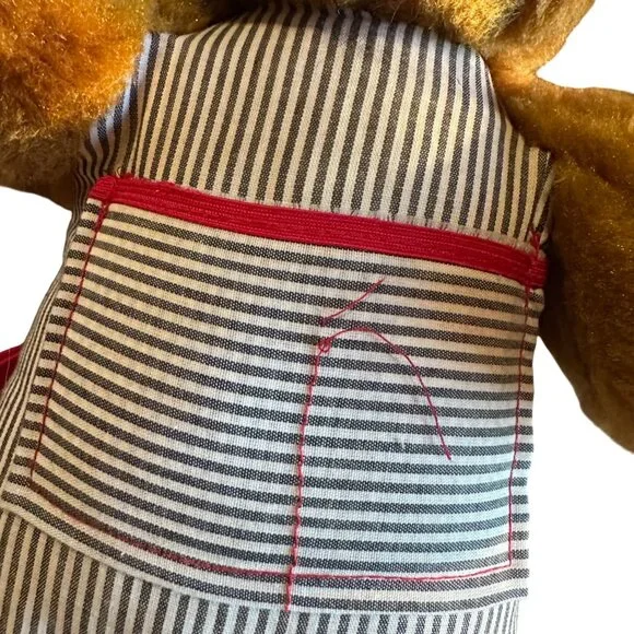 Vintage Knickerbocker Plush Dog In Striped Overalls With Red Bandana 16" Stuffed - Picture 6 of 9
